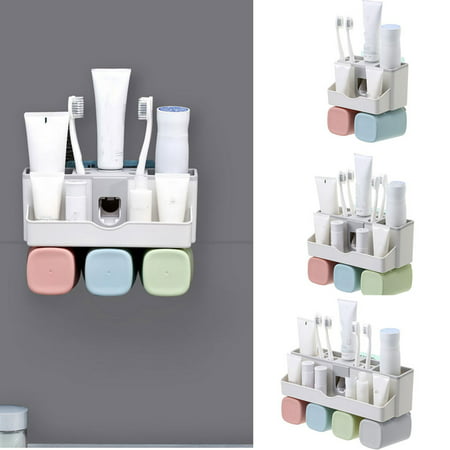 Toothbrush Holder Wall Mounted with Toothpaste Dispenser4 Cups Holder Stand 